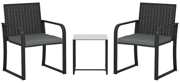 Outsunny Set di Mobili da Giardino in Rattan Sintetico con 2 Sedie, Cuscini e Tavolino con Piano in Vetro, Grigio | Aosom Italy