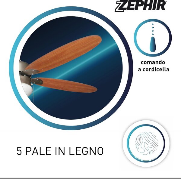 Zephir Ventilatore da Soffitto con Luce Lampadario Ventilatore 5 Pale Diametro 124 cm 3 Velocit - ZFS9110M