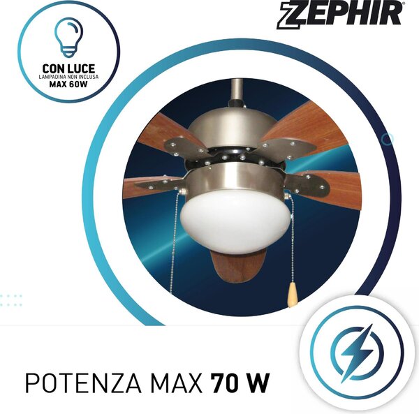 Zephir Ventilatore da Soffitto con Luce Lampadario Ventilatore 5 Pale Diametro 124 cm 3 Velocit - ZFS9110M