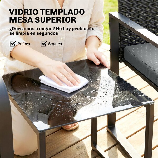 Outsunny Set di Mobili da Giardino in Rattan Sintetico con 2 Sedie, Cuscini e Tavolino con Piano in Vetro, Grigio | Aosom Italy
