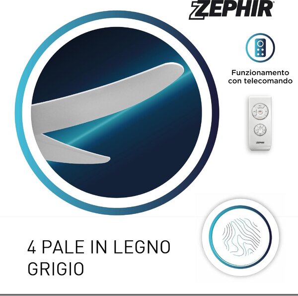 Zephir Ventilatore da Soffitto con Telecomando con Luce Lampadario Ventilatore 4 Pale Diametro 122 cm colore Argento - ZFR4121S