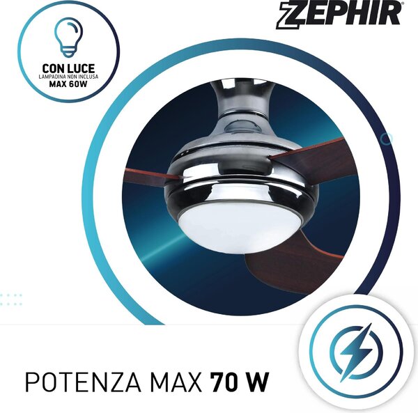 Zephir Ventilatore da Soffitto con Luce e Telecomando 3 Pale 132 cm colore Legno - ZFR3132M