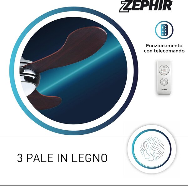Zephir Ventilatore da Soffitto con Luce e Telecomando 3 Pale 132 cm colore Legno - ZFR3132M