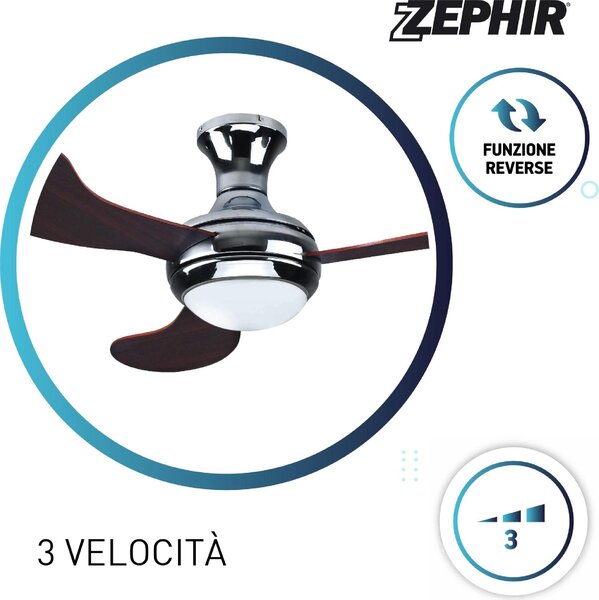Zephir Ventilatore da Soffitto con Luce e Telecomando 3 Pale 132 cm colore Legno - ZFR3132M