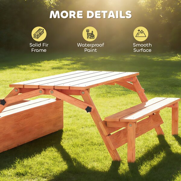 AIYAPLAY Sabbiera per Bambini 3 a 8 Anni in Legno con Tendalino Regolabile, Tavolo da Picnic e Panchine, 184x110x120 cm, Marrone | Aosom Italy