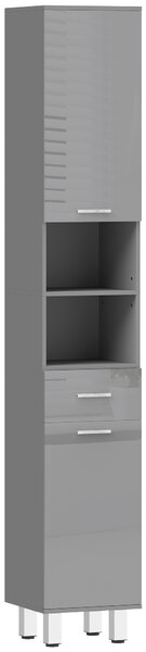 Kleankin Armadietto da Bagno, Comò da Bagno con Ripiani Regolabili e Cassetto, 30x30x180 cm, Grigio | Aosom Italy