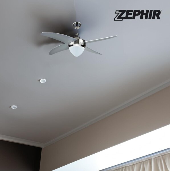 Zephir Ventilatore da Soffitto con Telecomando con Luce Lampadario Ventilatore 4 Pale Diametro 122 cm colore Argento - ZFR4121S