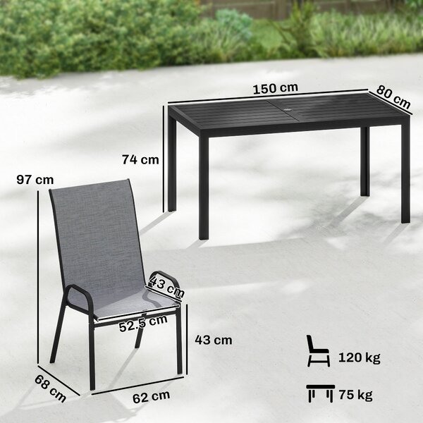 Outsunny Set Tavolo e Sedie da Giardino con Tavolo Metallico con Foro e 6 Sedie Impilabili Traspiranti, per Terrazza, Grigio | Aosom Italy