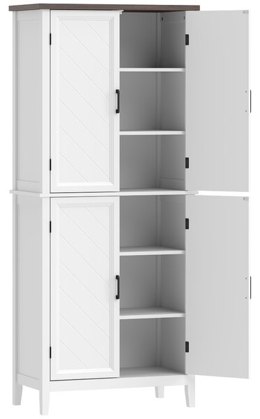 HOMCOM Credenza Alta Cucina 6 Livelli, Armadio da Cucina con 4 Ante a Spina di Pesce e 4 Ripiani Regolabili, 76x40x178,5 cm, Bianco | Aosom Italy