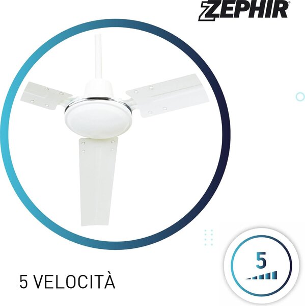 WESTIM Ventilatore da Soffitto Industriale in Acciaio 3 Pale 142 cm con 5 Velocit colore Bianco - ZFS8124