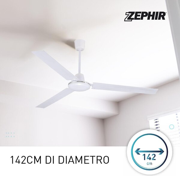 WESTIM Ventilatore da Soffitto Industriale in Acciaio 3 Pale 142 cm con 5 Velocit colore Bianco - ZFS8124