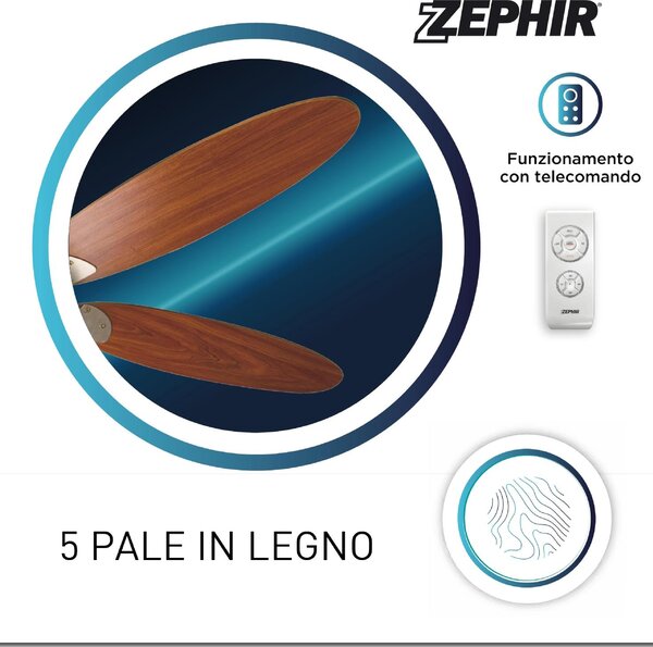 Zephir Ventilatore da Soffitto con Telecomando con Luce Lampadario Ventilatore 5 Pale Diametro 130 cm 3 Velocit - ZFR9111M