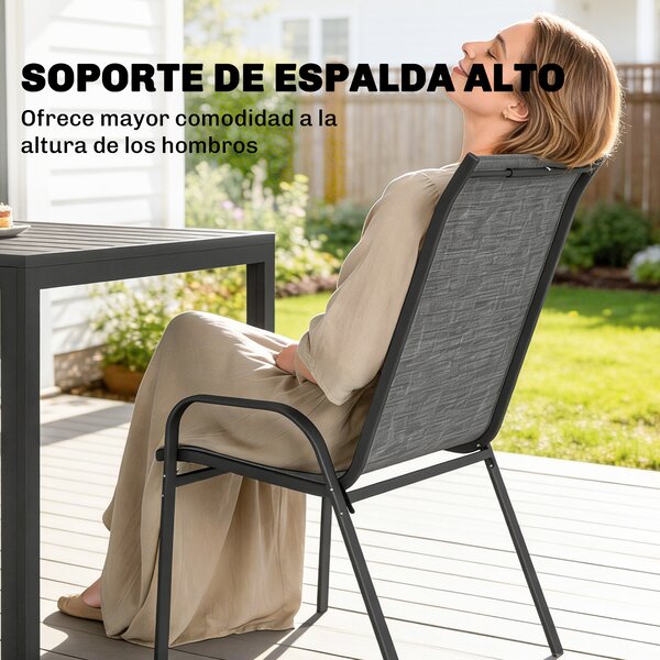 Outsunny Set Tavolo e Sedie da Giardino con Tavolo Metallico con Foro e 6 Sedie Impilabili Traspiranti, per Terrazza, Grigio | Aosom Italy
