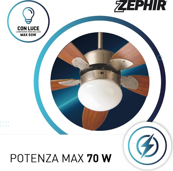 Zephir Ventilatore da Soffitto con Telecomando con Luce Lampadario Ventilatore 5 Pale Diametro 130 cm 3 Velocit - ZFR9111M