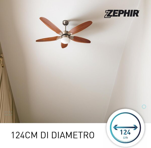 Zephir Ventilatore da Soffitto con Telecomando con Luce Lampadario Ventilatore 5 Pale Diametro 130 cm 3 Velocit - ZFR9111M