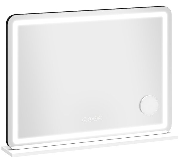 HOMCOM Specchio da Trucco Luminoso 80x60cm, Specchio Toeletta con LED Dimmerabile, Luce RGB, 3 Temperature Colore, Bianco | Aosom Italy