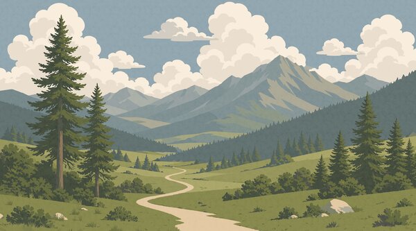 Carta da parati Paesaggio con un sentiero e le montagne, Carta da parati Natura, Carta da parati popolare, t00814 - Tapeko.it