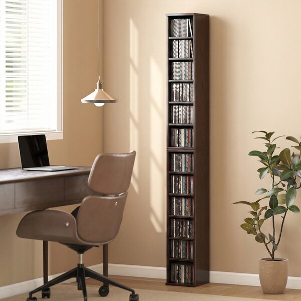 HOMCOM Set di 2 Scaffali a Colonna, Mobile Porta CD-DVD con 12 Scomparti, Capacità di 204 CD, 21x22,5x88,5 cm, Marrone | Aosom Italy