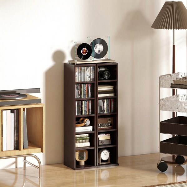 HOMCOM Set di 2 Scaffali a Colonna, Mobile Porta CD-DVD con 12 Scomparti, Capacità di 204 CD, 21x22,5x88,5 cm, Marrone | Aosom Italy