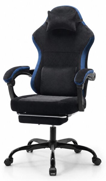 Sedia da gaming, regolabile in altezza, con cuscino per il collo e cuscino lombare, ruote a 360° (nera e blu)
