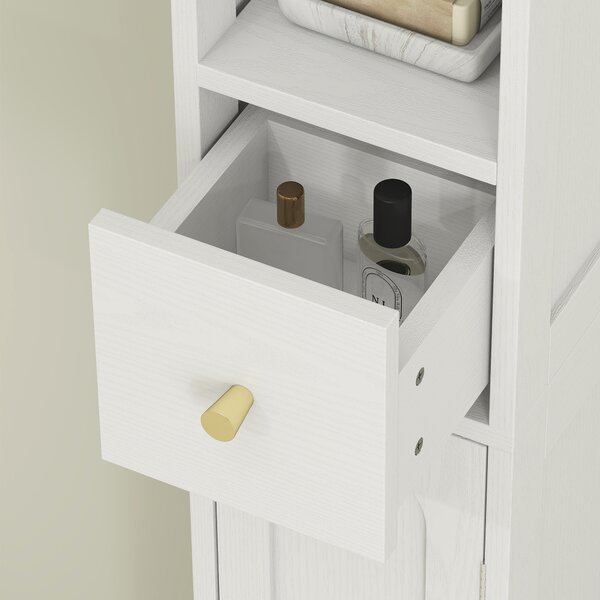 HOMCOM Mobile Colonna per Bagno, Mobile Contenitore con 2 Ante, Cassetto, Scomparto Aperto e Ripiano Regolabile, Bianco | Aosom Italy