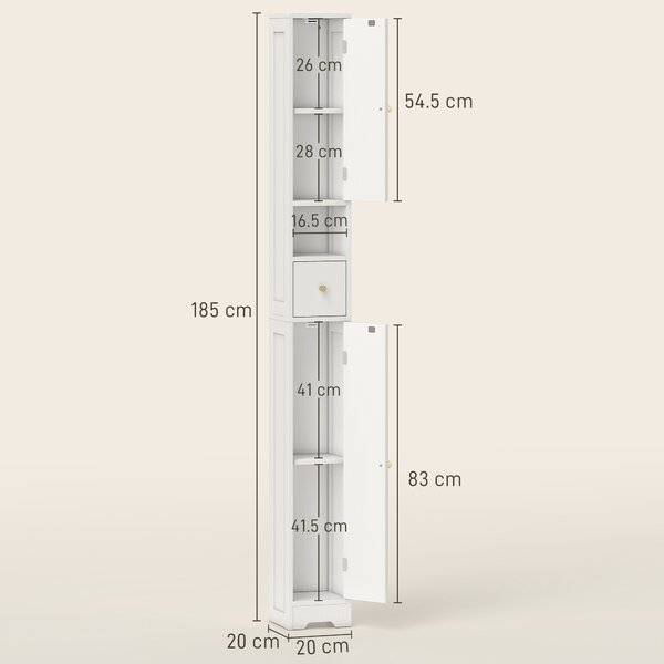 HOMCOM Mobile Colonna per Bagno, Mobile Contenitore con 2 Ante, Cassetto, Scomparto Aperto e Ripiano Regolabile, Bianco | Aosom Italy