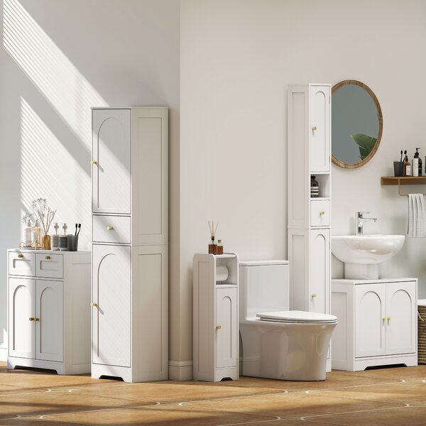 HOMCOM Mobile Colonna per Bagno, Mobile Contenitore con 2 Ante, Cassetto, Scomparto Aperto e Ripiano Regolabile, Bianco | Aosom Italy
