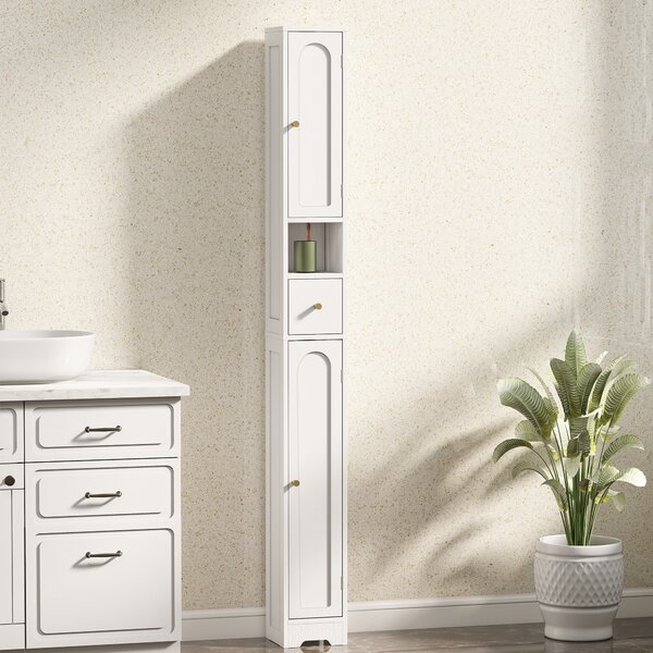 HOMCOM Mobile Colonna per Bagno, Mobile Contenitore con 2 Ante, Cassetto, Scomparto Aperto e Ripiano Regolabile, Bianco | Aosom Italy