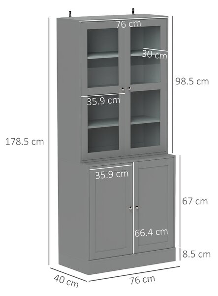 HOMCOM Libreria Vetrina, Mobile Contenitore a 6 Livelli con 4 Ante di cui 2 in Vetro Temperato e Ripiani Regolabili, Bianco | Aosom Italy