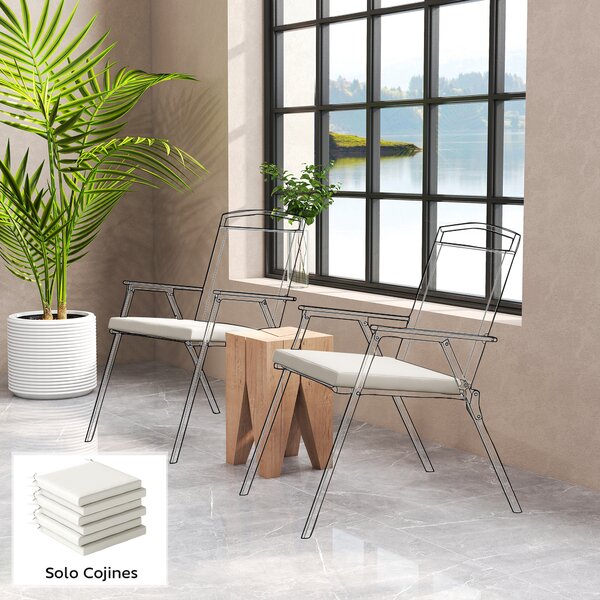 Outsunny Set di 6 Pezzi Cuscini per Sedie da Pranzo con Fodera Lavabile e Lacci, Impermeabile e Anti-UV, 46x42x7 cm, Crema | Aosom Italy