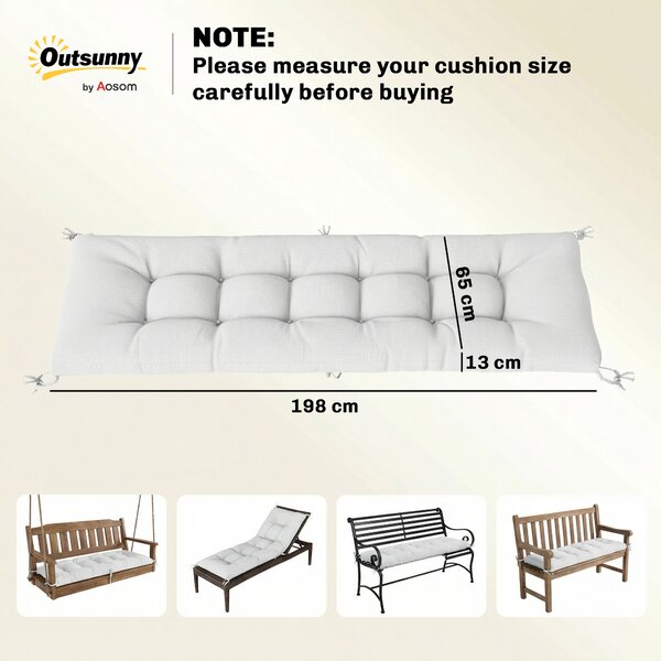 Outsunny Cuscino per Panca Esterno con Cinghie di Fissaggio, Protezione UV50+, Recupero Lento Interno e Esterno, 198x65x13 cm, Crema | Aosom Italy