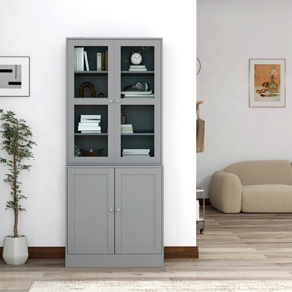 HOMCOM Libreria Vetrina, Mobile Contenitore a 6 Livelli con 4 Ante di cui 2 in Vetro Temperato e Ripiani Regolabili, Bianco | Aosom Italy