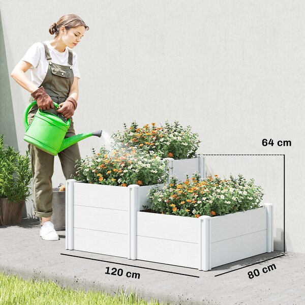 Outsunny Letto Rialzato a 3 Livelli Impilabile da Giardino con Fondo Aperto, Aiuola Modulare per Erbe, in Plastica, Bianco | Aosom Italy