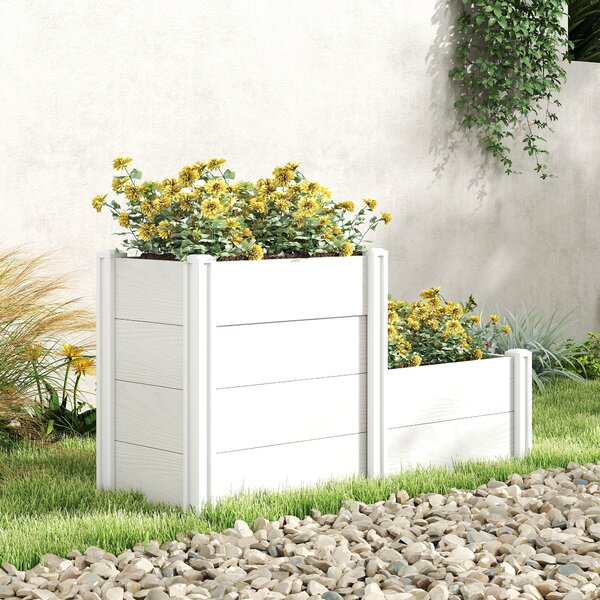 Outsunny Letto Rialzato a 3 Livelli Impilabile da Giardino con Fondo Aperto, Aiuola Modulare per Erbe, in Plastica, Bianco | Aosom Italy