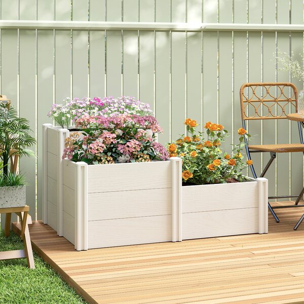 Outsunny Letto Rialzato a 3 Livelli Impilabile da Giardino con Fondo Aperto, Aiuola Modulare per Erbe, in Plastica, Bianco | Aosom Italy