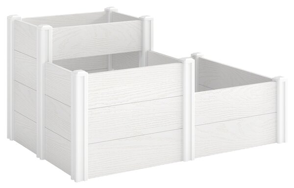Outsunny Letto Rialzato a 3 Livelli Impilabile da Giardino con Fondo Aperto, Aiuola Modulare per Erbe, in Plastica, Bianco | Aosom Italy