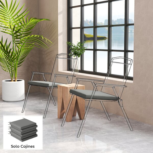 Outsunny Set di 6 Pezzi Cuscini per Sedie da Pranzo con Fodera Lavabile e Lacci, Impermeabile e Anti-UV, 46x42x7 cm, Grigio Scuro | Aosom Italy