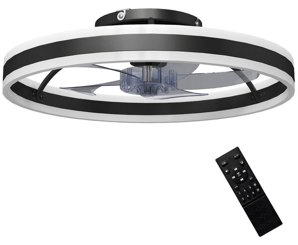 HOMCOM Ventilatore da Soffitto con Luce LED, 6 Velocità, Motore Reversibile e Telecomando, Potenza 45W, Ø50x13,5 cm, Nero | Aosom Italy