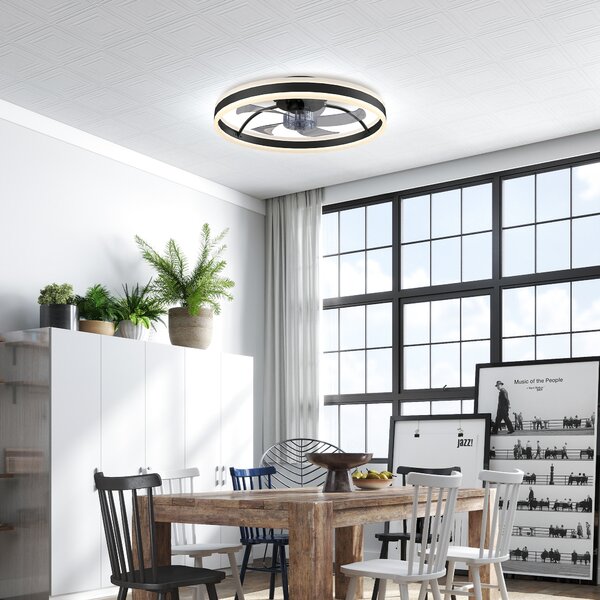 HOMCOM Ventilatore da Soffitto con Luce LED, 6 Velocità, Motore Reversibile e Telecomando, Potenza 45W, Ø50x13,5 cm, Nero | Aosom Italy
