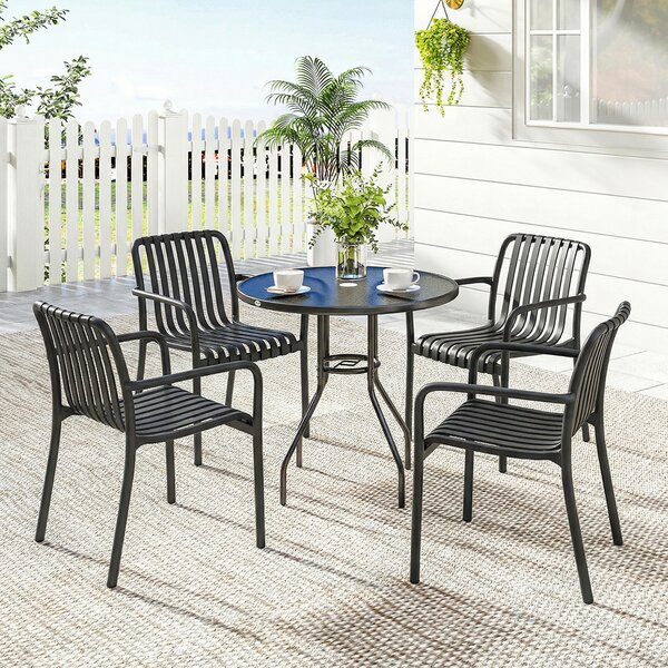 Outsunny Set di 4 Sedie da Patio Impilabili, Sedie da Pranzo per Esterni con Schienale Curvo, Seduta con Listelli e Braccioli, Nero | Aosom Italy