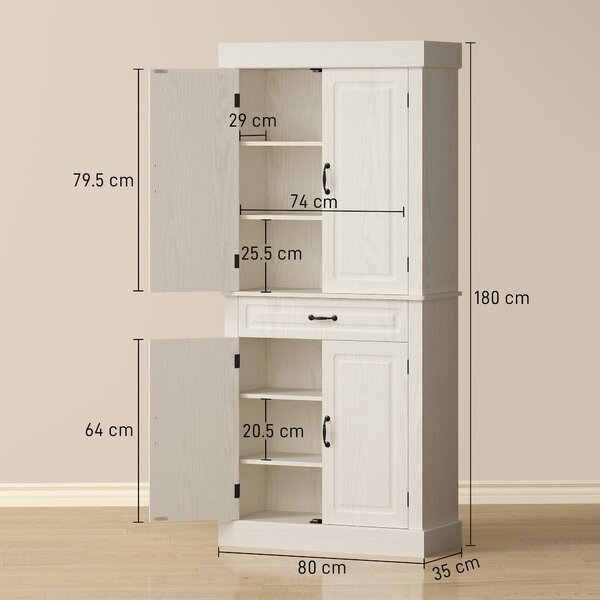 HOMCOM Credenza per Cucina con 2 Armadietti e Cassetto in Stile Coloniale, 80x35x180cm Bianco|Aosom