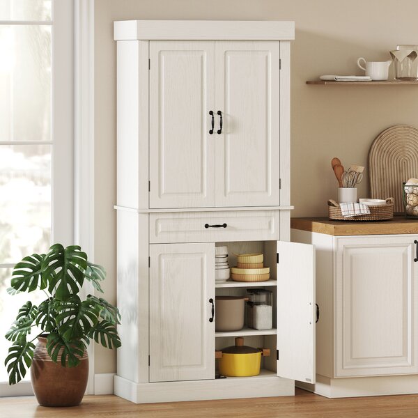 HOMCOM Credenza per Cucina con 2 Armadietti e Cassetto in Stile Coloniale, 80x35x180cm Bianco|Aosom