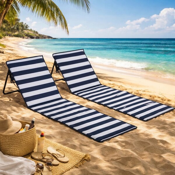 Outsunny Set 2 Sdraio da Spiaggia Pieghevoli e Regolabili con Tasca, in Acciaio e Poliestere, 142x51x40 cm, Multicolore