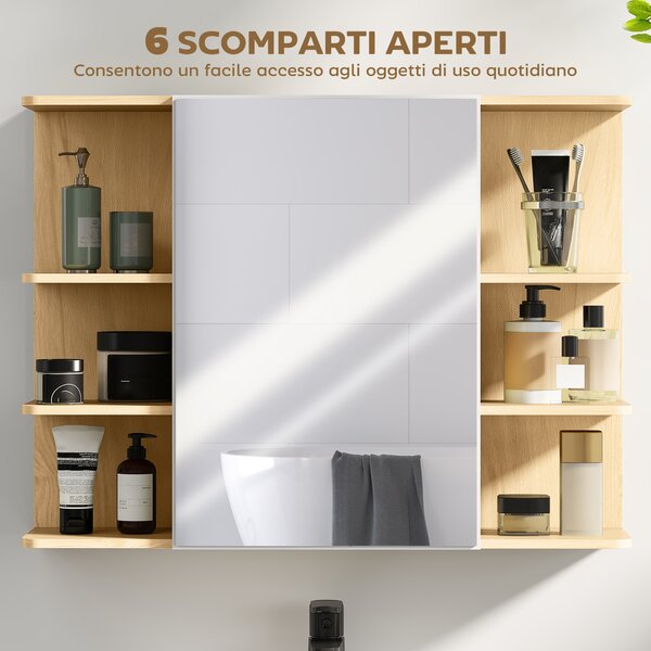 HOMCOM Specchiera Bagno con Armadietto a 2 Ripiani e 6 Vani Aperti, 80x20x59 cm, Legno | Aosom Italy