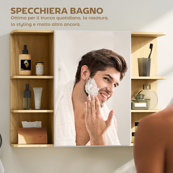 HOMCOM Specchiera Bagno con Armadietto a 2 Ripiani e 6 Vani Aperti, 80x20x59 cm, Legno | Aosom Italy