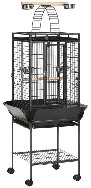 PawHut Gabbia per Pappagallini con 2 Posatoi e Scala ad Arco, in Acciaio, 62.5x62.5x156 cm, Grigia|Aosom