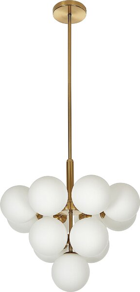 BELIANI Lampada a sospensione in metallo ottone 100 cm 13 apparecchi paralume in vetro bianco stile glamour