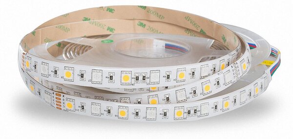 Striscia LED 5050 RGB+bianco caldo (2700K) 72W 500CM 24V IP44