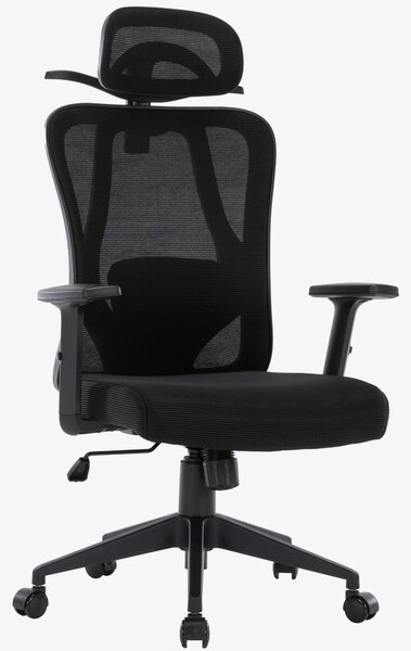 Sedia da ufficio con appendiabiti salvaspazio - sedia da scrivania ergonomica con supporto per il collo e la zona lombare - comoda sedia da gaming con schienale in rete e funzione oscillante, Colore: Nero
