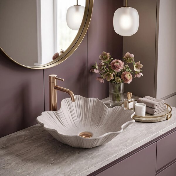 Lavabo da appoggio Rea Flower Beige